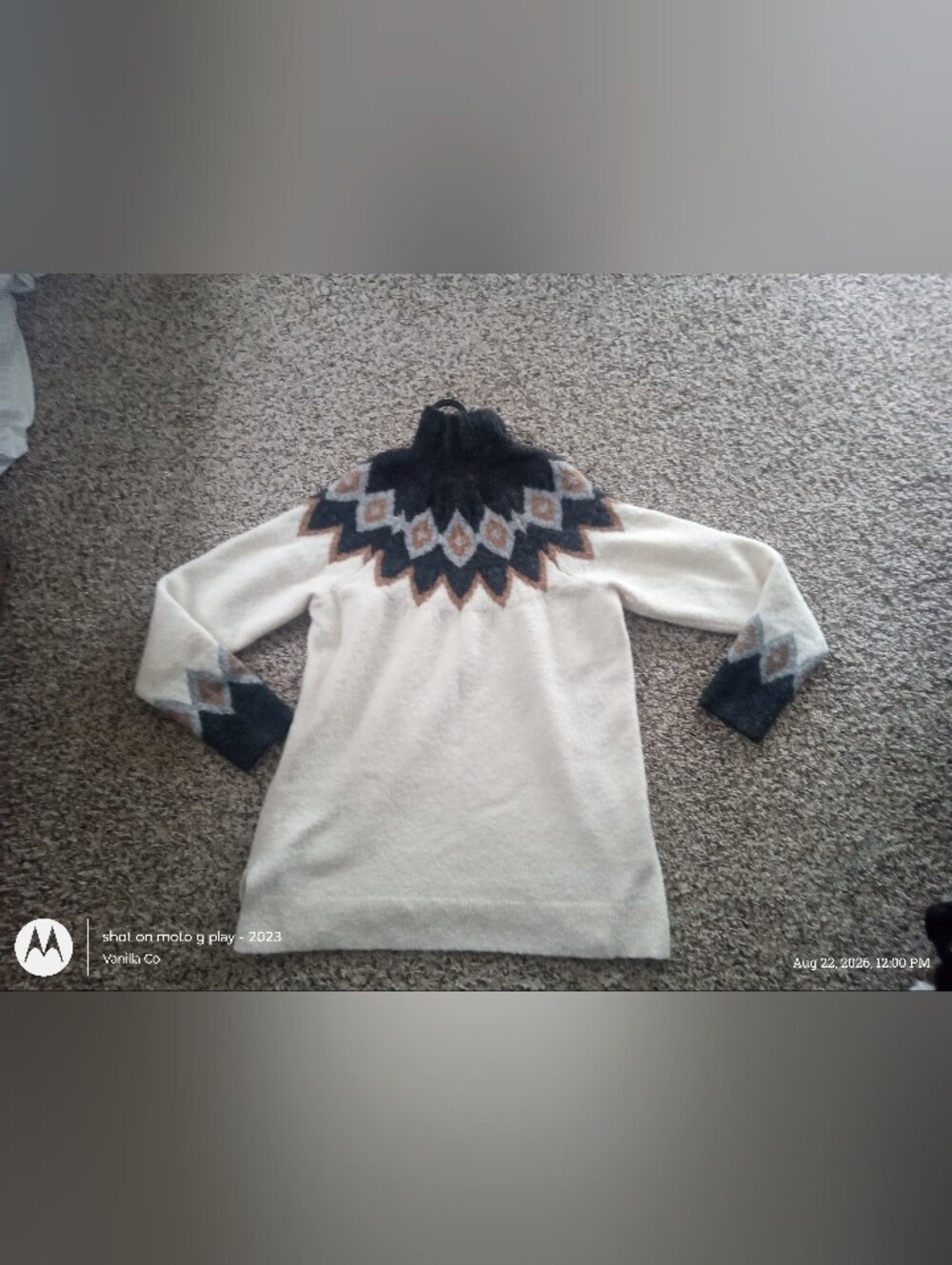 Abercrombie & Fitch Nordic Fair Isle Sweater Long Sleeve Mock Neck White Medium - Picture 5 of 10